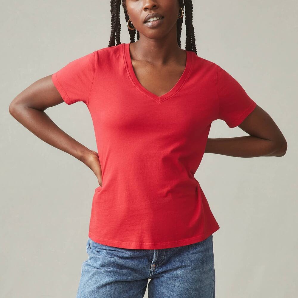American Giant Classic Cotton V-Neck Tee Short Sleeve T-Shirt Red Women's S NWOT